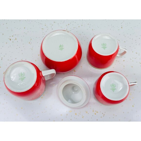 Vintage Hollohaza Hungary porcelain set, demitasses, sugar bowl, creamer, #1831 - Picture 9 of 10